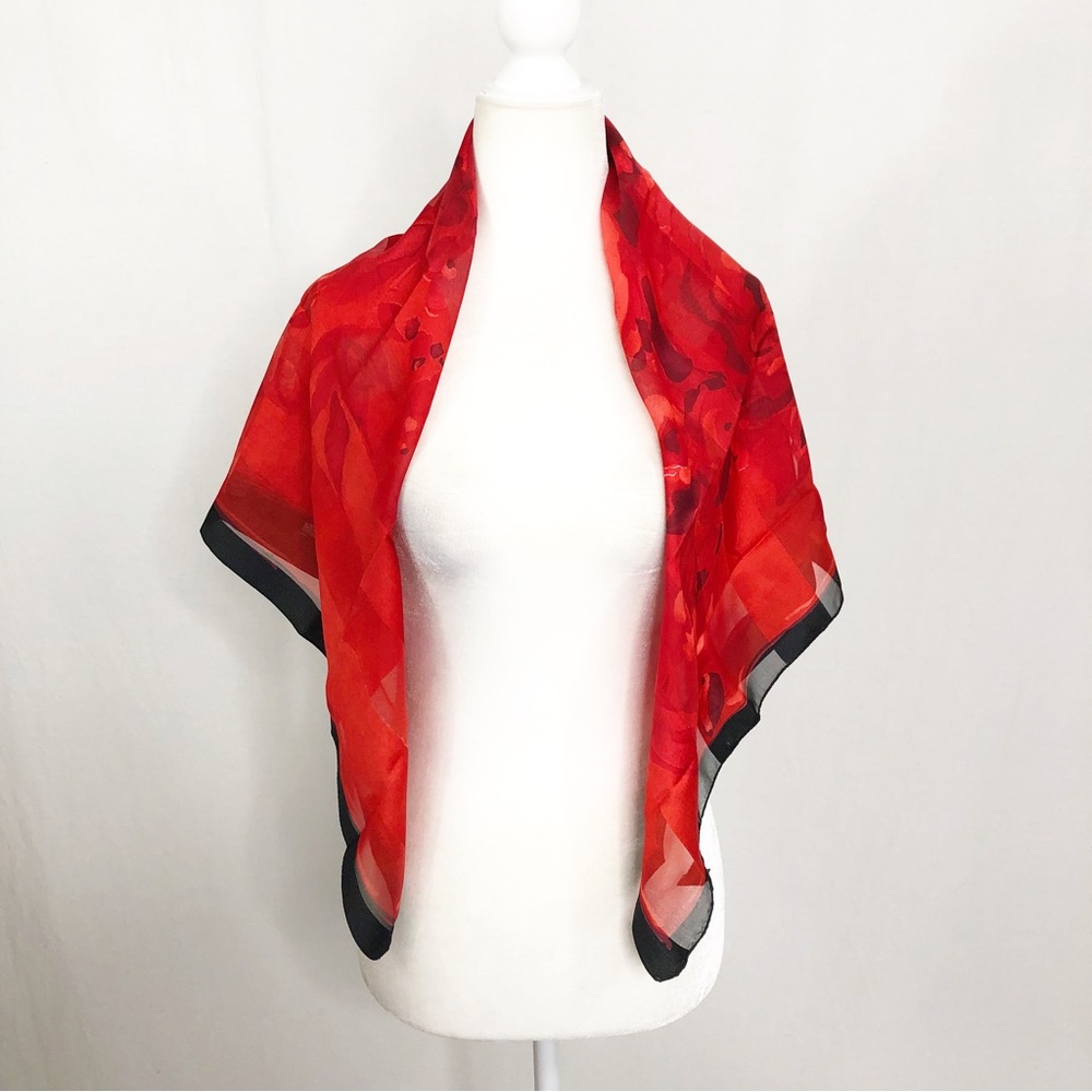 NEW Art of the Scarf Vintage Silky Rose Floral Scarf, Red Black